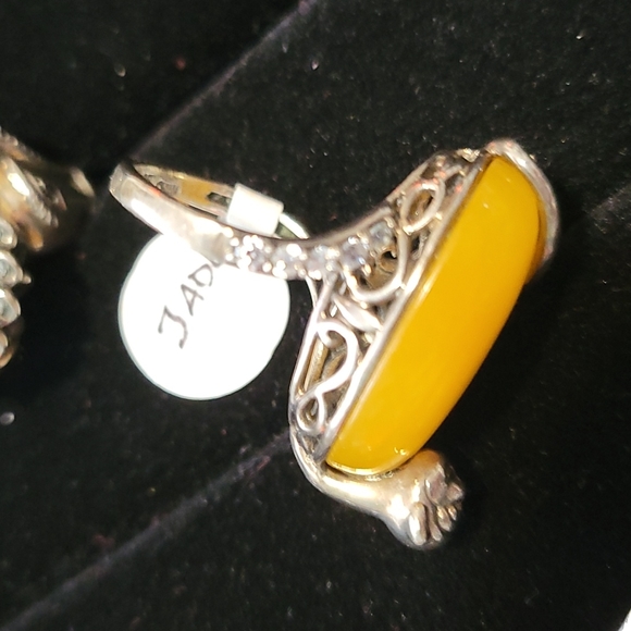 Monkey Yellow Jade & CZ .925 Ring Size 7 - Picture 7 of 7